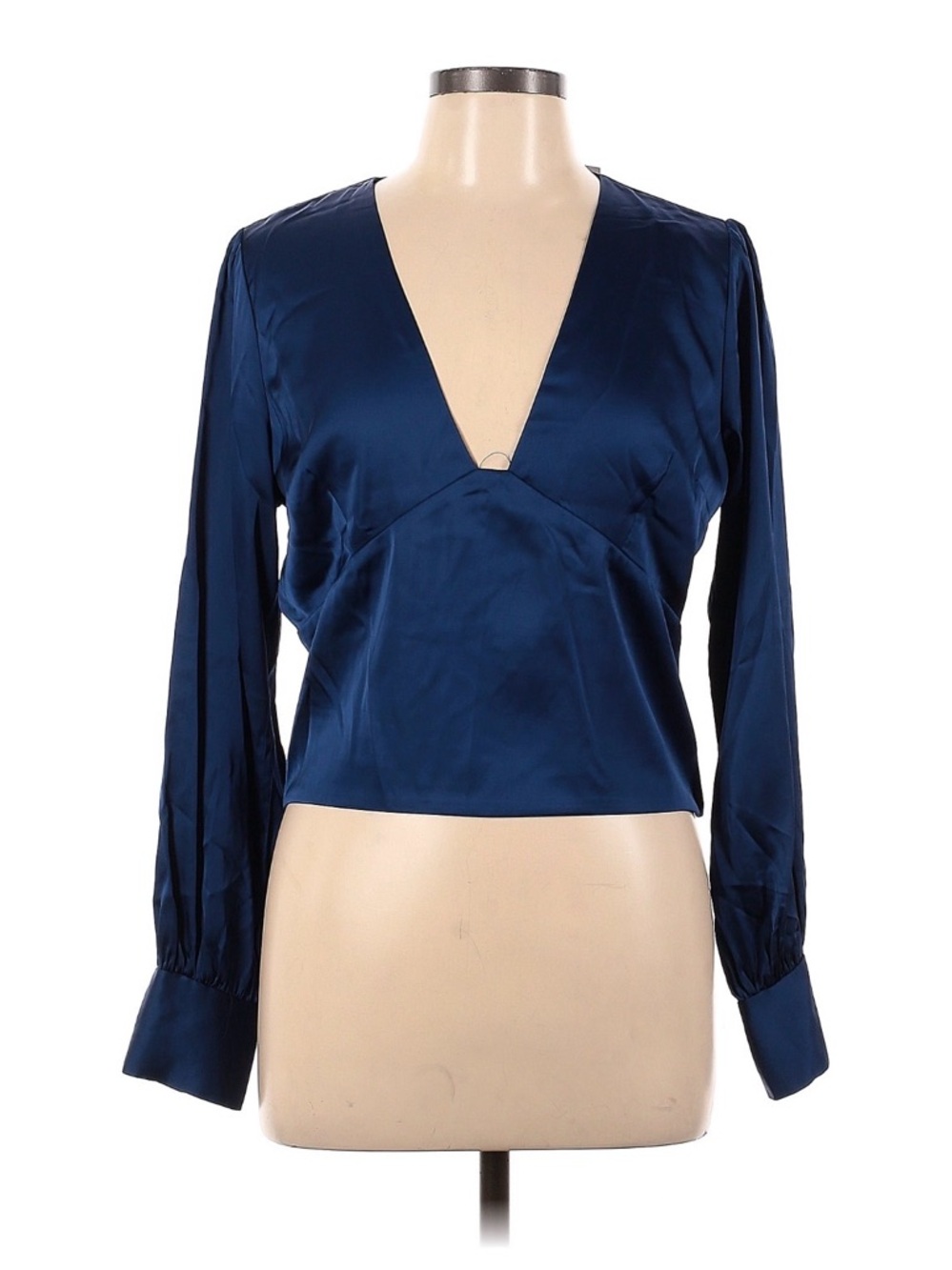 Abercrombie & Fitch Navy Satin V-Neck Long Sleeve Blouse